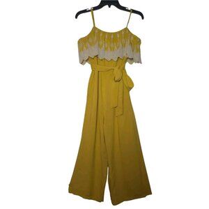 Forever 21 Womens Jumpsuit Yellow Eyelet Trim Maxi with Side Pockets Size Medium